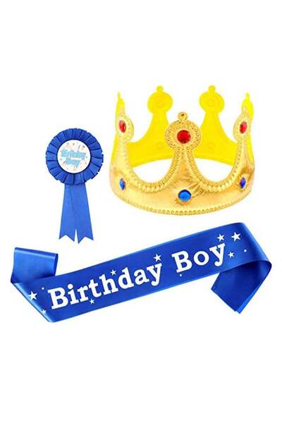 Arabest Birthday King Crown, Birthday Boy Sash and Button Pins Birthday Boy P...