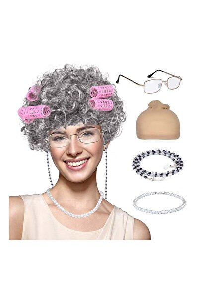 Arabest مجموعة شعر مستعار للسيدات المسنات مكونة من 6 قطع، زي الجدة للاحتفال ب...