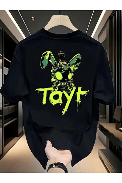 yiou trendy clothing تي شيرت رجالي أسود مطبوع مع لمسات خضراء فسفورية، تصميم ع...