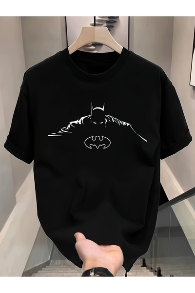 yiou trendy clothing تي شيرت رجالي أسود مطبوع بتصميم مريح ذو ياقة مستديرة وطب...