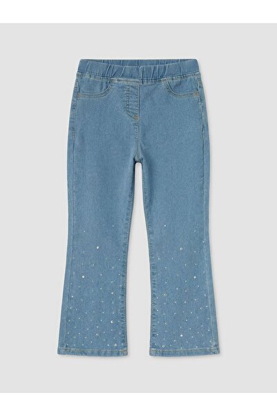 LC Waikiki Slim Fit Stone Embroidered Girls' Jean Trousers