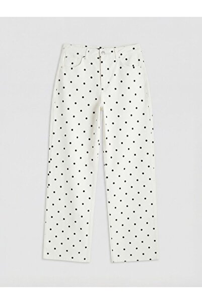 LC Waikiki Pantaloni de damă din denim cu buline, croială dreaptă