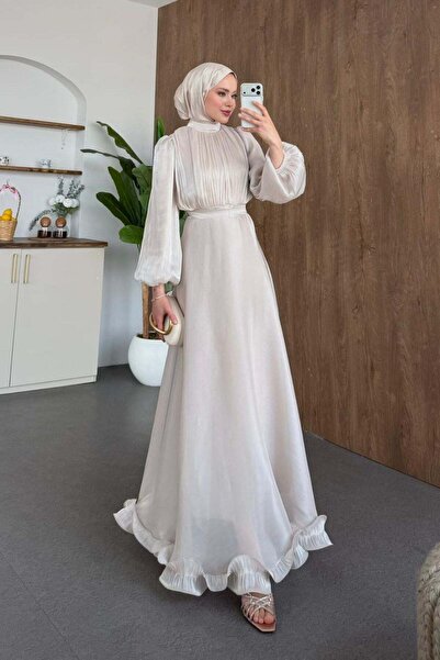 Hazamoda Βραδινό φόρεμα Çeman σε μπεζ απόχρωση