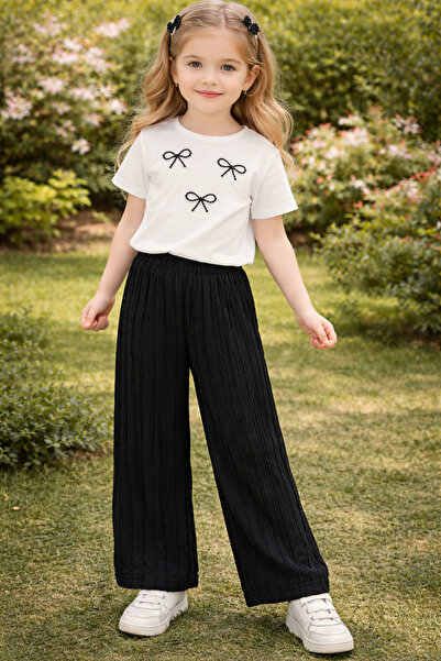 SANTRALBEBE Girl's Pants with Ruffles, Ribbons and Stones Set