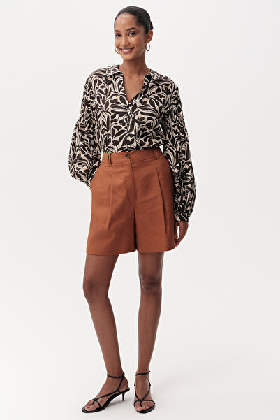 Exquise Ψηλόμεσο πλισέ λινό σορτς κανονικής εφαρμογής