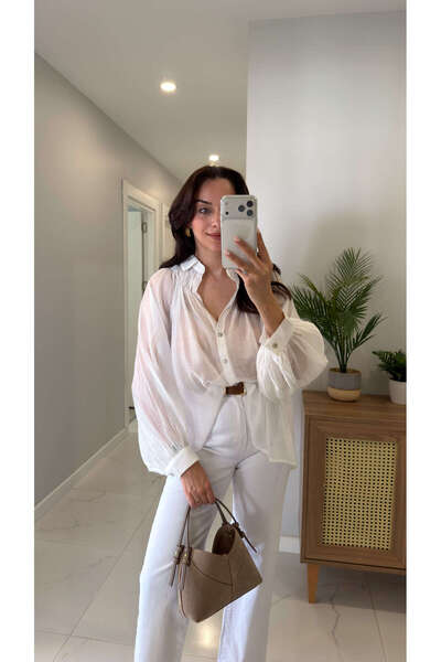 BİRCANÇİL Swersa Λευκό Διαφανές Υπερμεγέθες Πουκάμισο