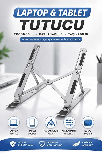 ROSE TEKNOLOJİ AYARLANABİLİR VE KATLANABİLİR LAPTOP TABLET STANDI KADEMELİ YÜ...