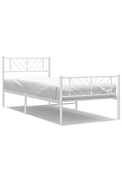 vidaxl Metal bed frame with headboard/footboard, white, 107x203 cm