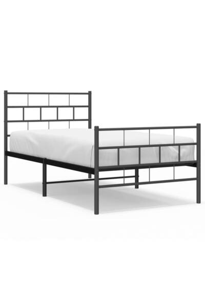 vidaxl Metal bed frame with headboard/footboard, black, 75x190 cm