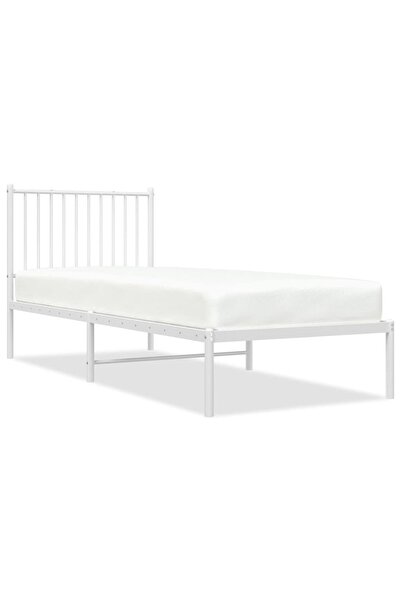 vidaxl Metal bed frame with headboard, white, 80x200 cm
