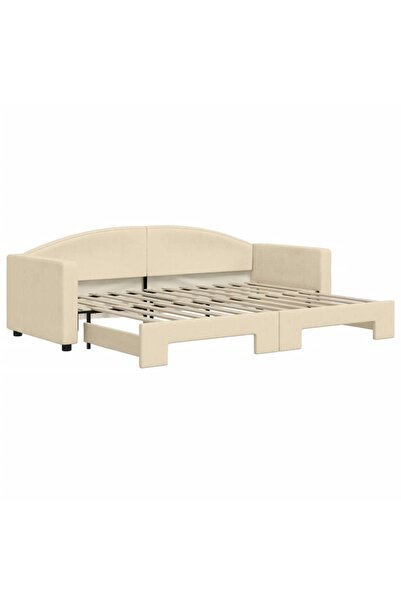 vidaxl Pat de zi cu extensie, crem, 80x200 cm, textil