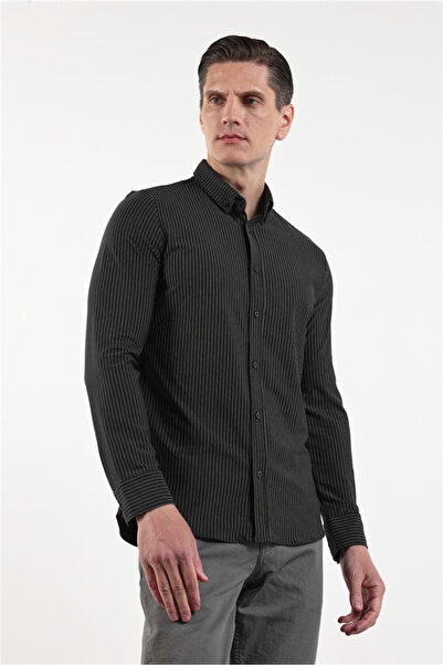 İmza Μαύρο ριγέ μοτίβο ιταλικού γιακά με μακριά μανίκια, τσέπη και κανονική ε...