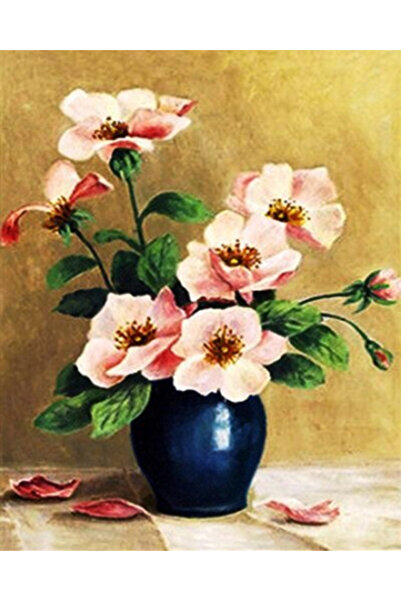 Krista Πίνακας με Ξύλινο Πλαίσιο GM002, Ροζ Άγρια Τριαντάφυλλα σε Βάζο, Διαμα...