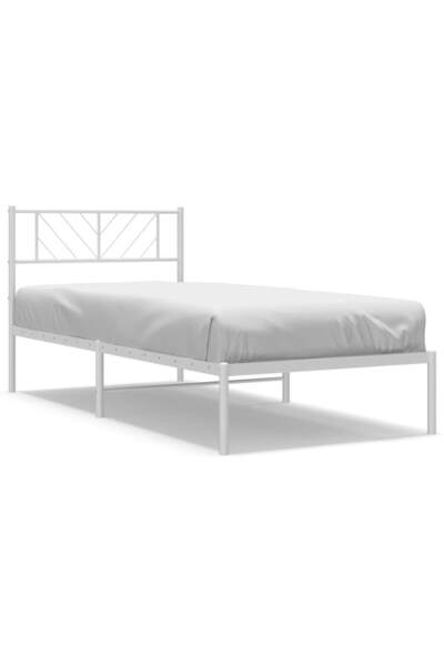 vidaxl Metal bed frame with headboard, white, 90x200 cm