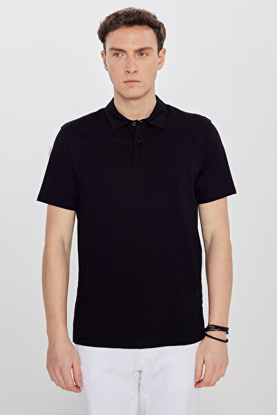 AC&Co / Altınyıldız Classics Ανδρικό μπλουζάκι με λαιμόκοψη πόλο, μαύρο, 100%...
