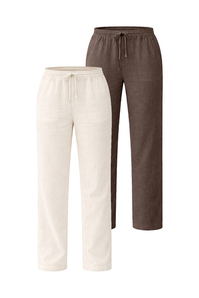 Kozik Γυναικείο παντελόνι 2 τεμαχίων από λινό, χαλαρής εφαρμογής, από ελαφρύ ...