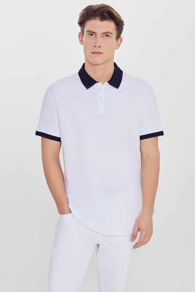 AC&Co / Altınyıldız Classics Ανδρικό μπλουζάκι με λαιμόκοψη πόλο, λευκό-μπλε,...