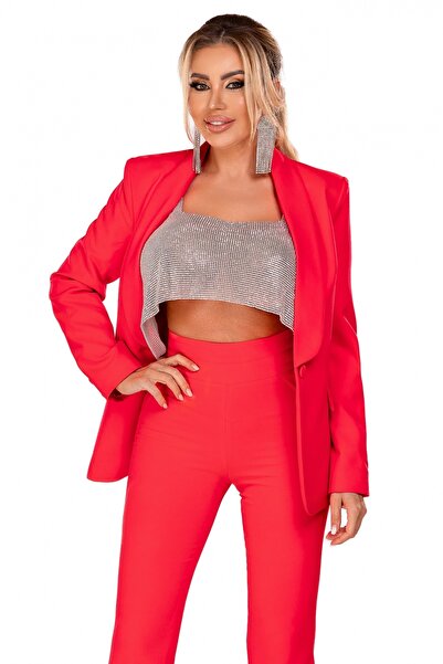 Atmosphere Fashion Elegant neon coral jacket with long lapels,XL