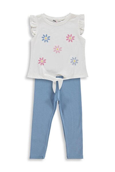 Civil Girls Σετ με σχέδια λουλουδιών για παιδιά 2-5 ετών - Εκρού-Ανοιχτό Ίντιγκο