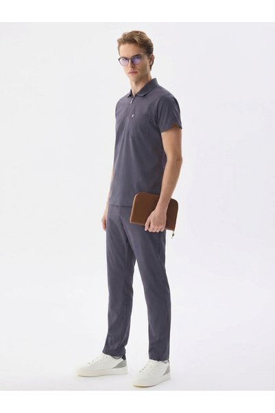 Class Üniforma Men's Polo Neck Medical Uniform Set Smoked Lycra Doctor Nurse Uniform