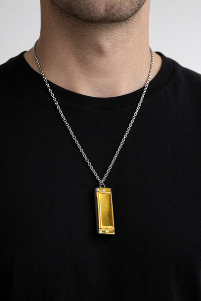 HER ŞEY NOTA www.herseynota.com Unisex Metal Harmonica Necklace Gold Black 60...