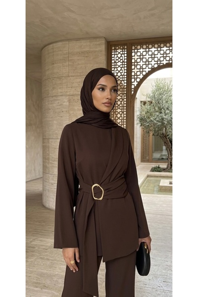 modasusev Κομψό σετ χιτζάμπ με χρυσή πόρπη