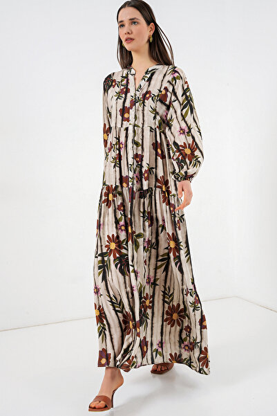 Bigdart Γυναικείο μακρύ φόρεμα χιτζάμπ με σχέδια 2585 - Καφέ Μπεζ