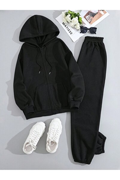 By Layina Zippered Tracksuit Set - Zippered Hooded Sweatshirt & Jogger Sweatp...
