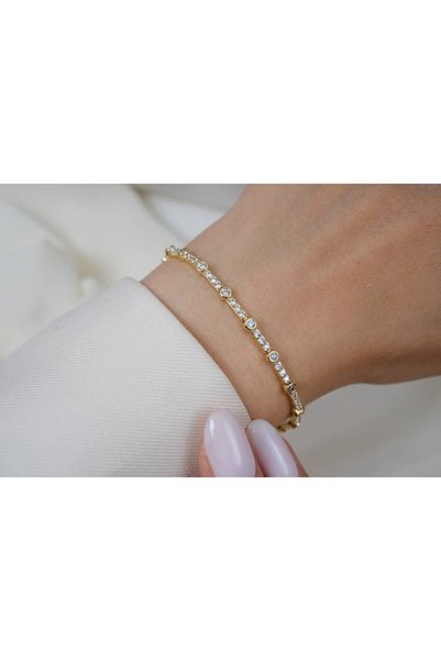 ATELİER TUĞBA BLK407 14 K ALTIN KAPLAMA İNCE TAŞLI GOLD BİLEKLİK (17 cm + 2 c...