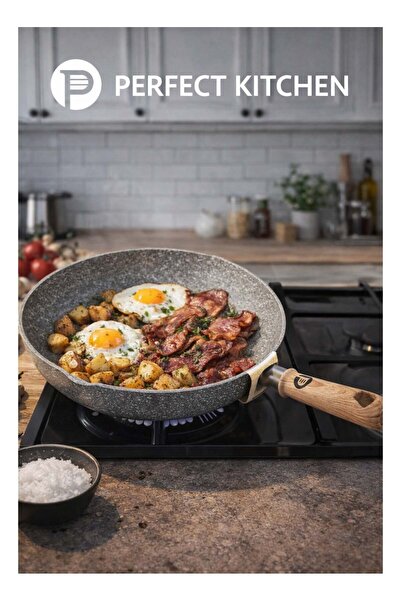 Perfect Kitchen Aluminum frypan 28 cm with wood hand black color