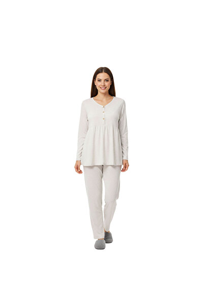 ebebek Baby Mom baby mom Anne Pijama Takımı Düğmeli V Yaka Long Sleeve Patiksiz