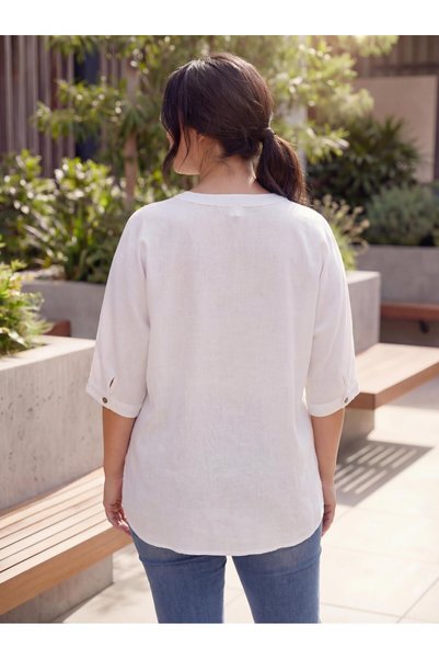 RMG Cufflink Detailed Linen Blend Women's Plus Size Shirt White