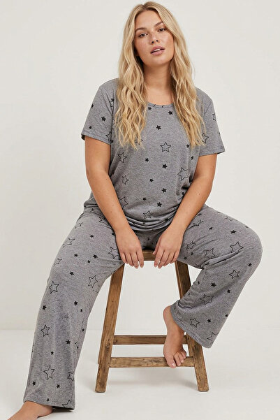 Siyah İnci Pijamale mărime Plus - Multicolor - Lung