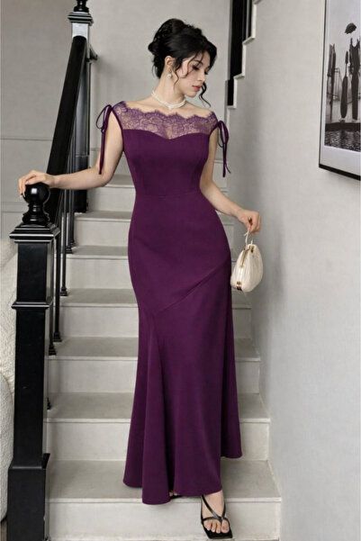 Modayakamoz Νέα συλλογή Γυναικείο μακρύ βραδινό φόρεμα με λαιμόκοψη καγιάκ κα...