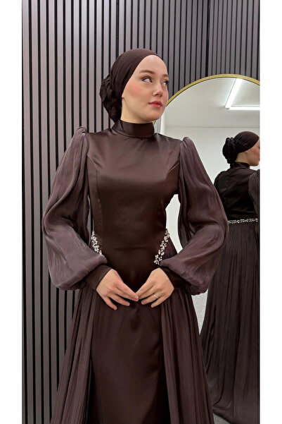Butik Kahve Rengi Ahsen Abiye Modelimiz