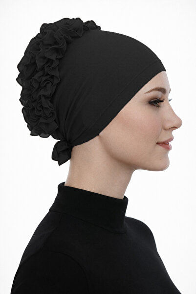 Lale Butik Μπονέ με βολάν από βισκόζη με ραφές σε στυλ χιτζάμπ 03 Μαύρο