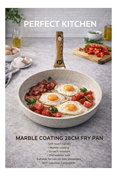 Perfect Kitchen Aluminium Frypan With Wood Hand Beige color 28 CM
