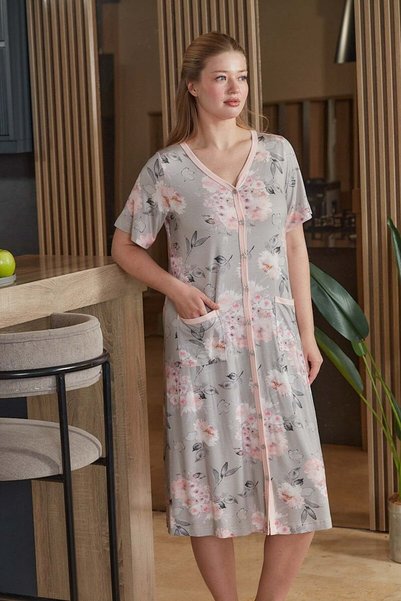 Cossy By Aqua Short Sleeve Patterned Pocket Detail Comfortable Fit Home Dress Cossybyaqua 26589-48