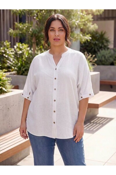 RMG Γυναικείο πουκάμισο μεγάλου μεγέθους με λεπτομέρεια σε σχέδιο μανικετόκου...