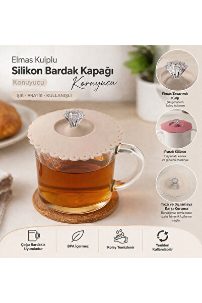 FLY LIFE Elmas Kulplu Silikon Bardak Kapağı, Koruyucu ve hava almaz!