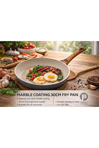 Perfect Kitchen Aluminum frypan with wood hand beige color 30 CM