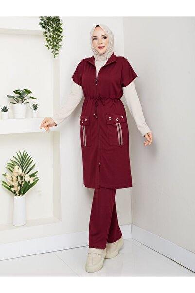 moda4b طقم رياضي نسائي من 3 قطع من قماش أوشوه بدون أكمام مع سترة طويلة بسحاب ...