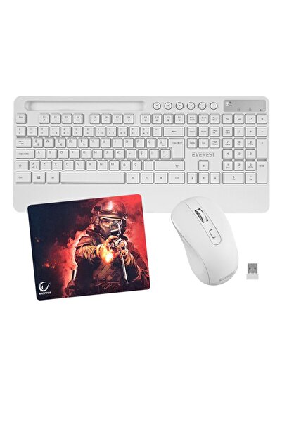 Everest KM-9676 Beyaz Klavye + Mouse + Rampage 300350 35*25cm Mousepad 3lü Set