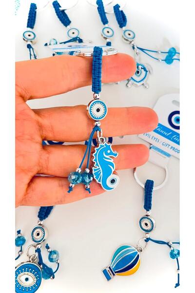 Cassime Μπρελόκ με μοτίβο μπλε θαλάσσιου αλόγου, επάργυρο, με σχέδιο μάτι της...