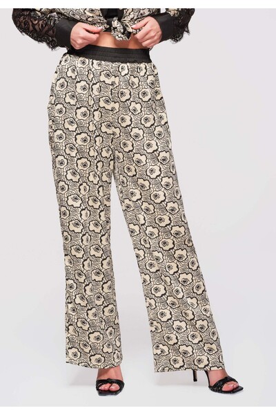 OMBRE Femei Pantaloni Largi OW-PA-E0007 Talie Elastică Bej