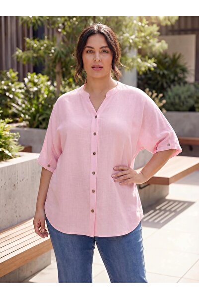 RMG Γυναικείο πουκάμισο μεγάλου μεγέθους με λεπτομέρεια σε σχέδιο μανικετόκου...