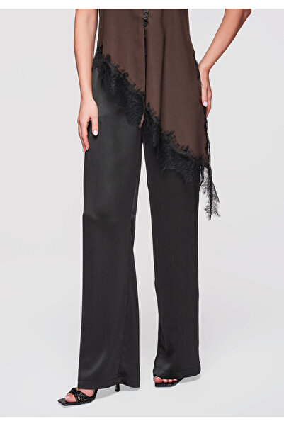 OMBRE Dámské Kalhoty s širokými nohavicemi OW-PA-E0008 Černá