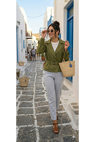 QUBERZ Women's Double-Breasted Collar Waist Length Short Jacket - Italian Cut...