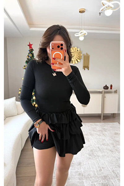 MEHTAP TURHAN Rose Zıbın Şort Çıtçıt Model Pileli Elbise