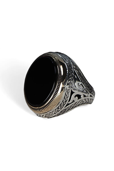 Mirari Jewelry Oniks Taşlı Oval Kesim İşlemeli Osmanlı Motifli Erkek Yüzük | ...